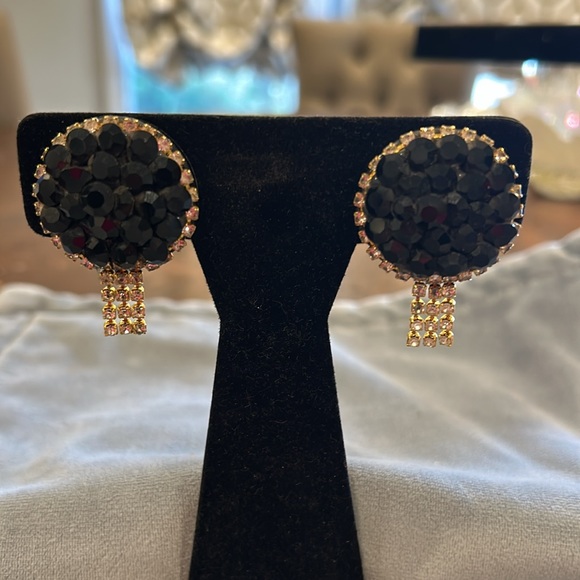 Jet Black Clustered Crystal Button Earrings-Boutique - Picture 4 of 5